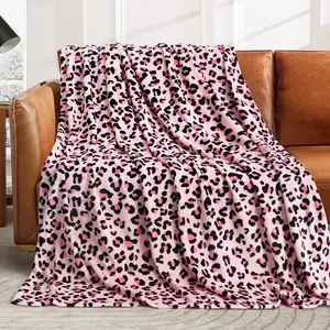 Livhil Flannel Fleece Throw Blanket, Lightweight Cozy Pink Leopard Blanket Adult, Cheetah Print Blanket Pink