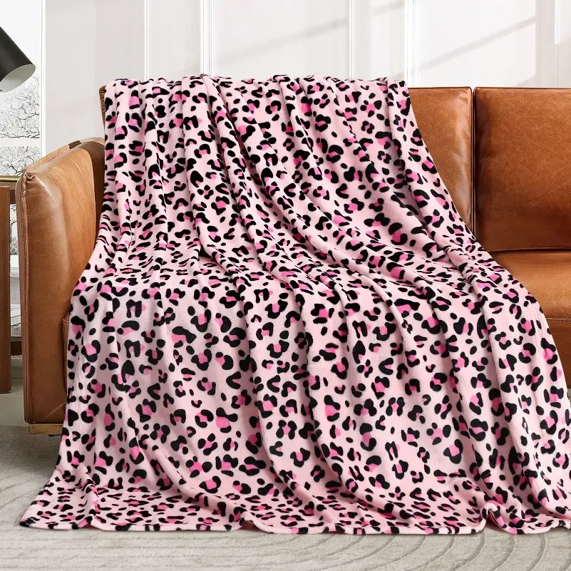 Lightweight Cozy Pink Leopard Blanket Adult, Cheetah Print Blanket Pink summerwins
