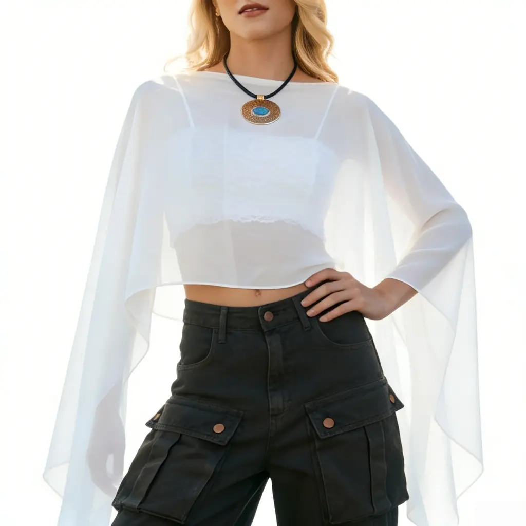 Chiffon Flowy Capes Sheer Capelets Long Cape Poncho For Women Off Shoulder Tops Chic Tops Going Out Festival Wear Cute Tops for Women Summer Tank Tops for Women Boho Clothes for Women
