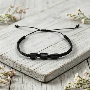 Natural Black Tourmaline Macramé Bracelet, Adjustable Protection Crystal, Grounding & Negative Energy Shield Jewelry