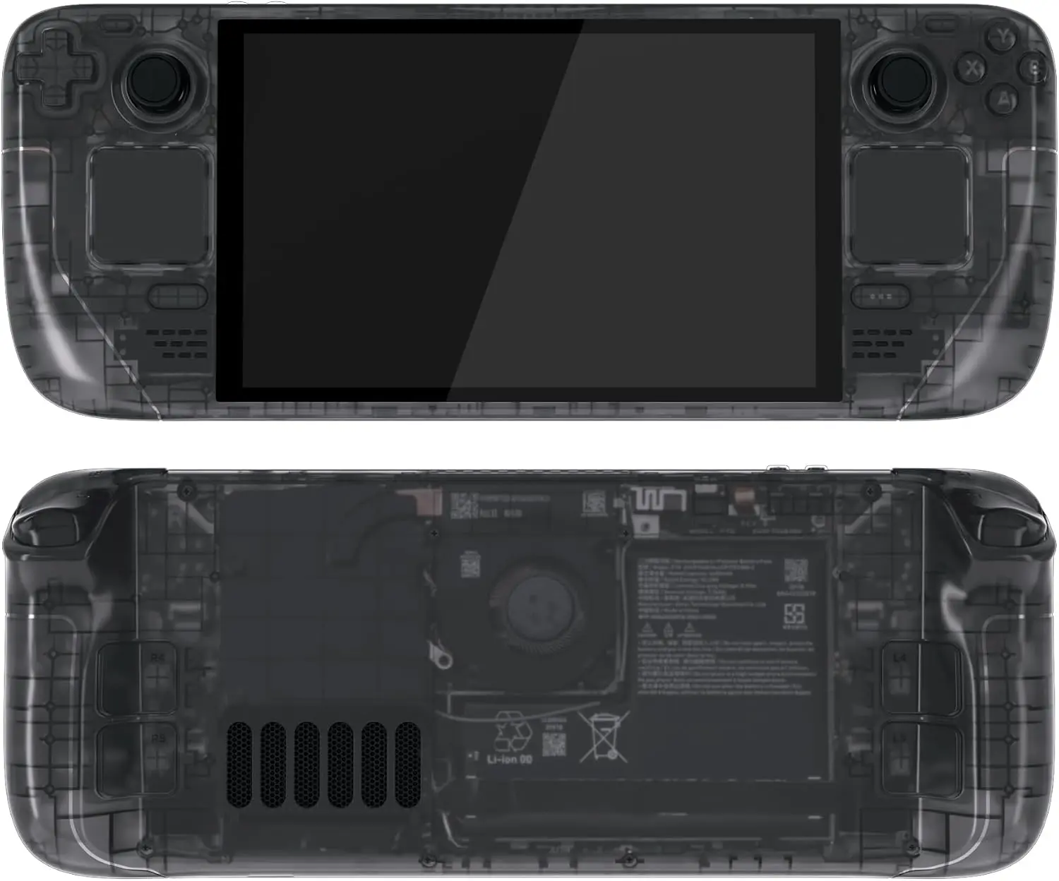 eXtremeRate Replacement Full Set Housing Shell with Buttons for Steam Deck OLED Handheld Console, Custom DIY Clear Slate Black Faceplate Back Plate Trackpad Case for Steam Deck OLED Console