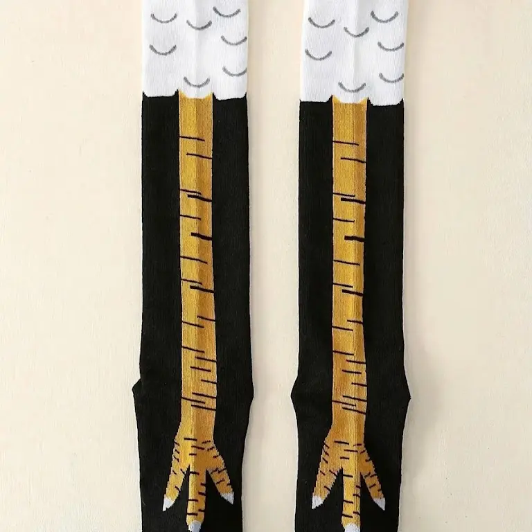 Women's Polyester-Elastane Blend Above-Calf Underwear Socks - Humorous Character Graphic, Japanese Cartoon Chicken Feet Print, Soft Knit, Casual Statement, All-Seasons Fit for Indoor/Outdoor Everyday Wear