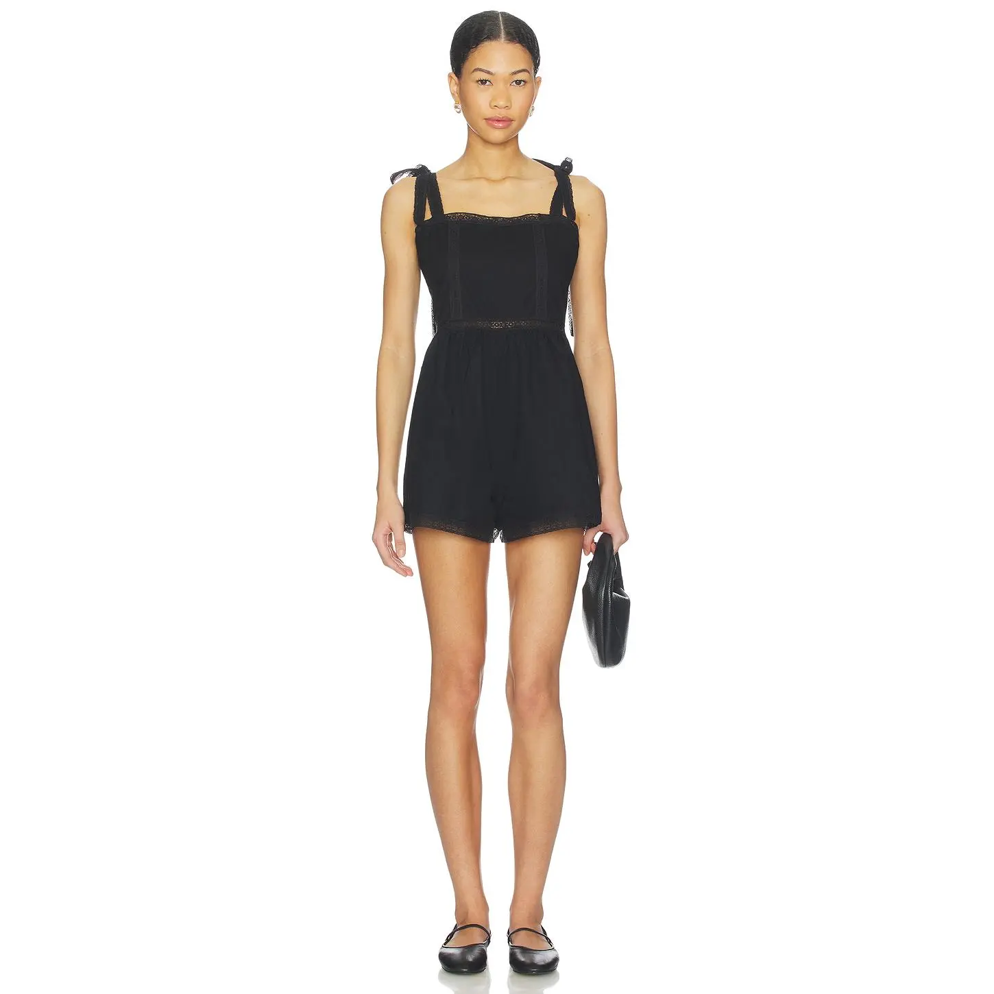 FAITHFULL THE BRAND Emilia Playsuit in Fresco Lace Black