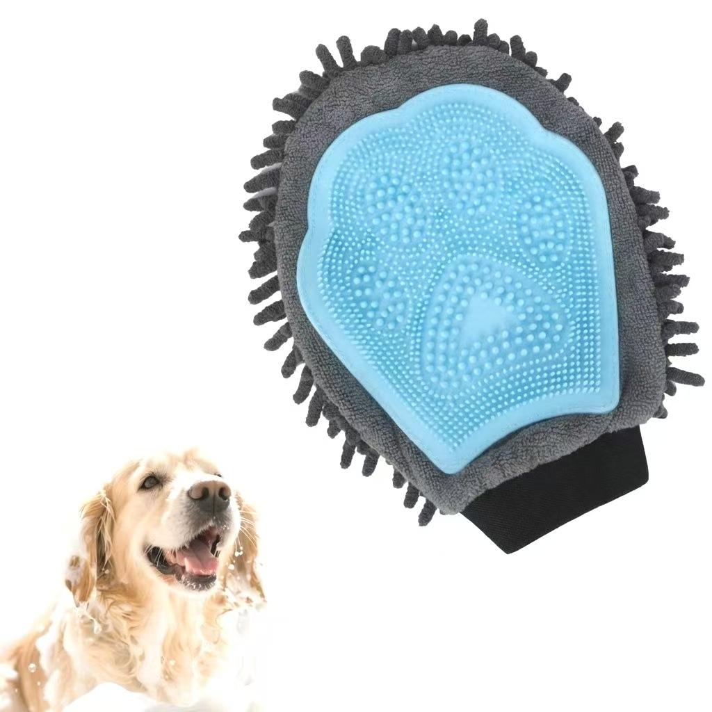 Pawzseek Dog Washing Gloves - Dual-Sided Pet Grooming Mitt with TPR Brush, Chenille Microfiber - Paw Wash Manual Tool for Bathing, Dirt Removal - All Coat Types Pet Bath Accessory