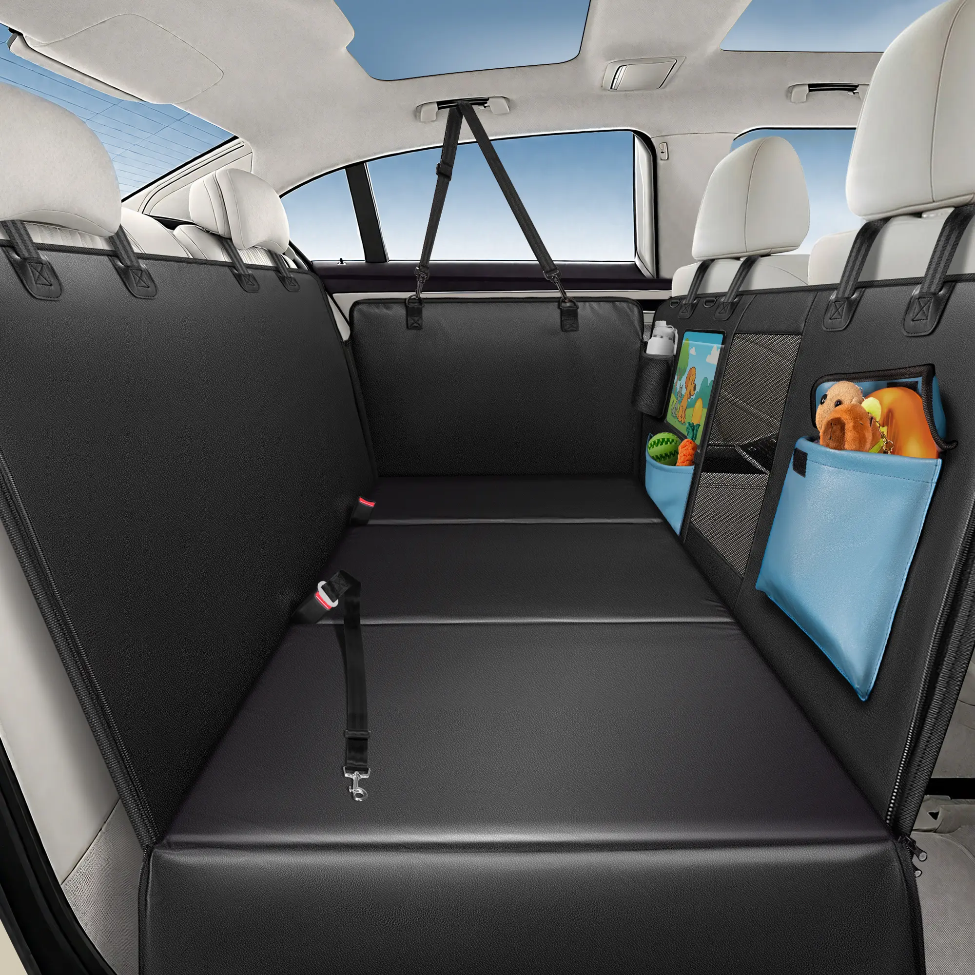 VIVOHOME Back Seat Pet Cover for Dogs 53'' & 59", Upgraded PU Leather Back Seat Extender with Hard Bottom Holds 400LBS, Waterproof Anti-Scratch, Dog Backseat Cover for Cars, SUV & Small Truck