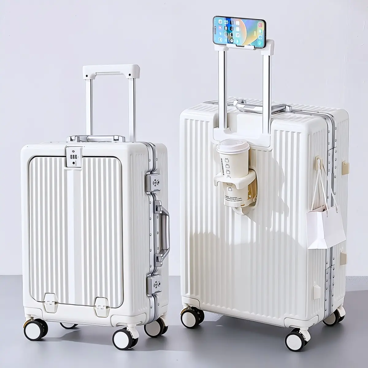 Aluminum Frame Luggage, 20" Carry-On & 24" Checked Hard Shell Suitcases with Front Pocket, TSA Lock,Back to Schoo