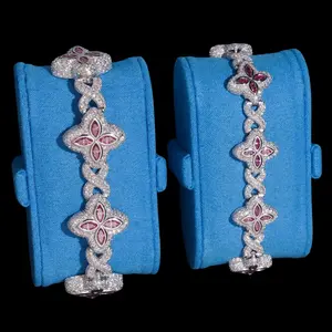 Pink Marquise Clover Infinity Lab Diamond Bracelet – 14k Gold Moissanite