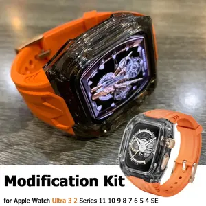 Transparent Modification Kit for Apple Watch Ultra 3 49mm, PC+tpu Strap for Iwatch Series 9 8 7 6 5 4 Se3, 44mm 45mm Compatibility