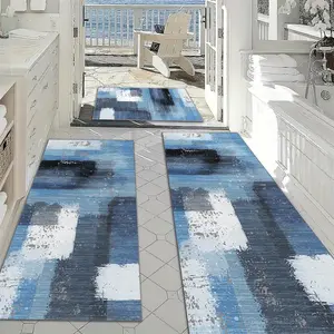 Kitchen Mat Set 2pcs/3pcs, Blue Gradient Style Kitchen Rugs, Soft Durable Carpet for Kitchen & Living Room, Home Decor Door Mats, Farmhouse Kitchen Rugs, Kitchen Area Rug, Home Decorative Rugs