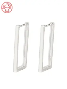 925 Sterling Silver Rectangle Shaped Hoop Earrings, Fashionable Minimalist Earrings for Women, Trendy All-match & Exquisite Jewelry for Birthday Gift
