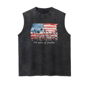 Flag 250 Years Of Freedom Casual Vintage Washed Vest Street Wear Graphic Washed Tank Top
