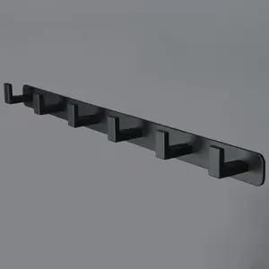 Heavy Duty Stainless Steel 6 Tri Coat Hook Hanger, Wall Mounted Storage Wall Hooks, Rustic Clothes & Key Hook Rail for Bathroom Kitchen Entryway, Black
