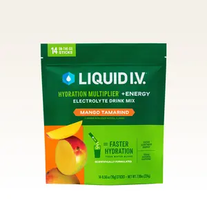 Liquid I.V. Hydration Multiplier +Energy - Mango Tamarind - Hydration Powder Packets | Electrolyte Powder Drink Mix | Convenient Single-Serving Sticks | Includes Approx. 100mg of Natural Caffeine | 1 Pack (14 Servings)​