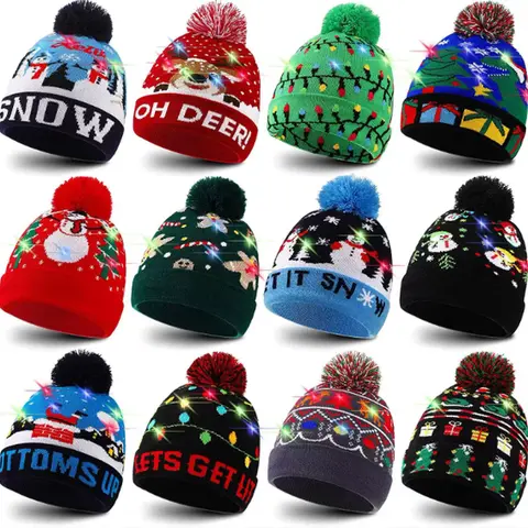 LED Christmas Hat Beanie with Lights Funny Xmas Knit Cap for Holiday Party Ugly Sweater Party Accessories Warm Winter Beanie for Men Women Kids Perfect Christmas Gifts and Festival Decorations