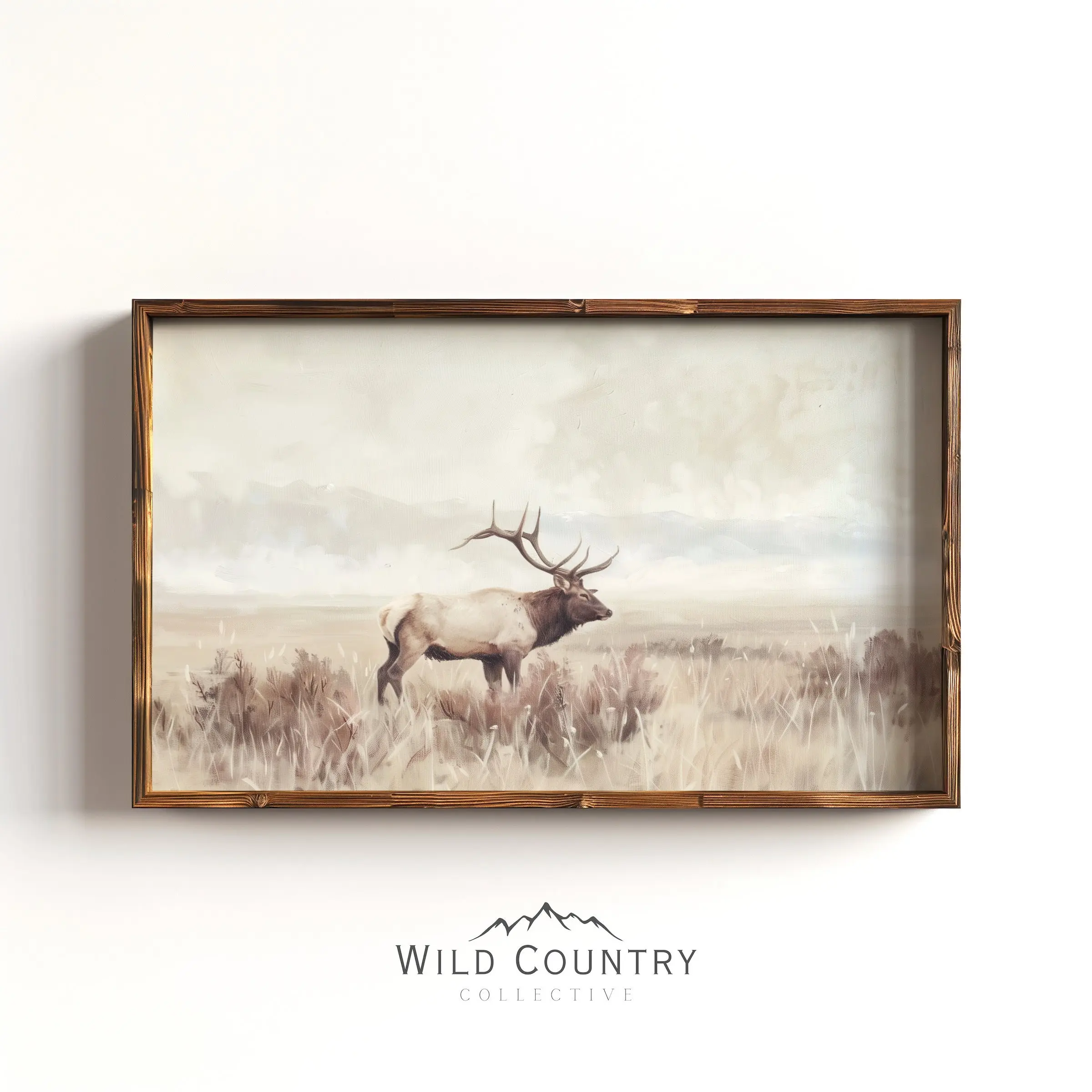 Printable Vintage Elk Painting, Muted Woodland Animal., Countryside., Montana POSTER UNFRAMED , Rustic Cabin Decor, Man Cave Hunting Decor