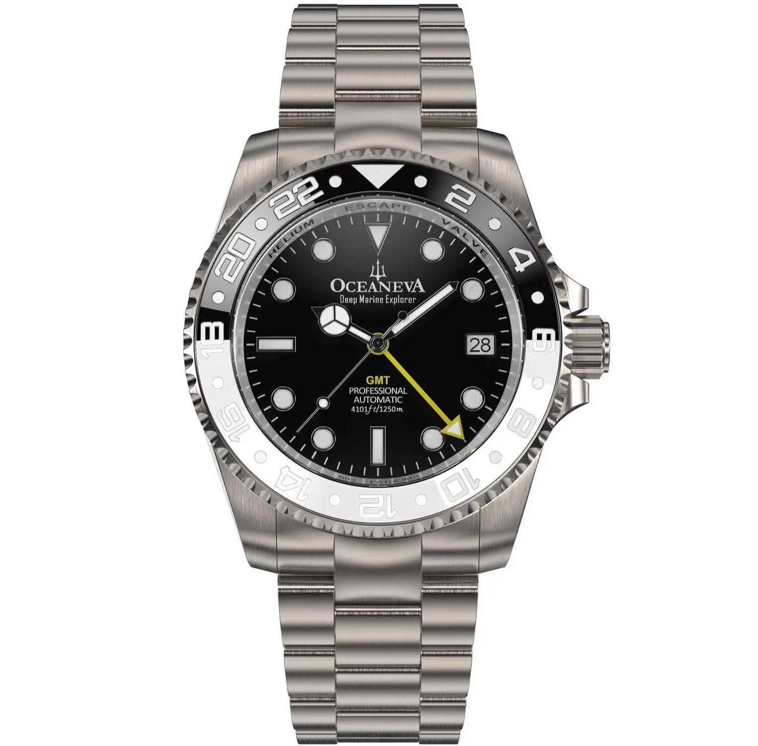 Oceaneva Men's GMT TITANIUM Automatic Deep Marine Explorer 1250M Pro Diver Watch with Black & White Ceramic Bezel