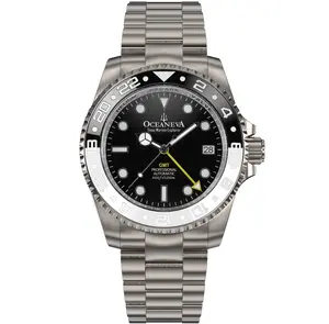Oceaneva Men's GMT TITANIUM Automatic Deep Marine Explorer 1250M Pro Diver Watch with Black & White Ceramic Bezel