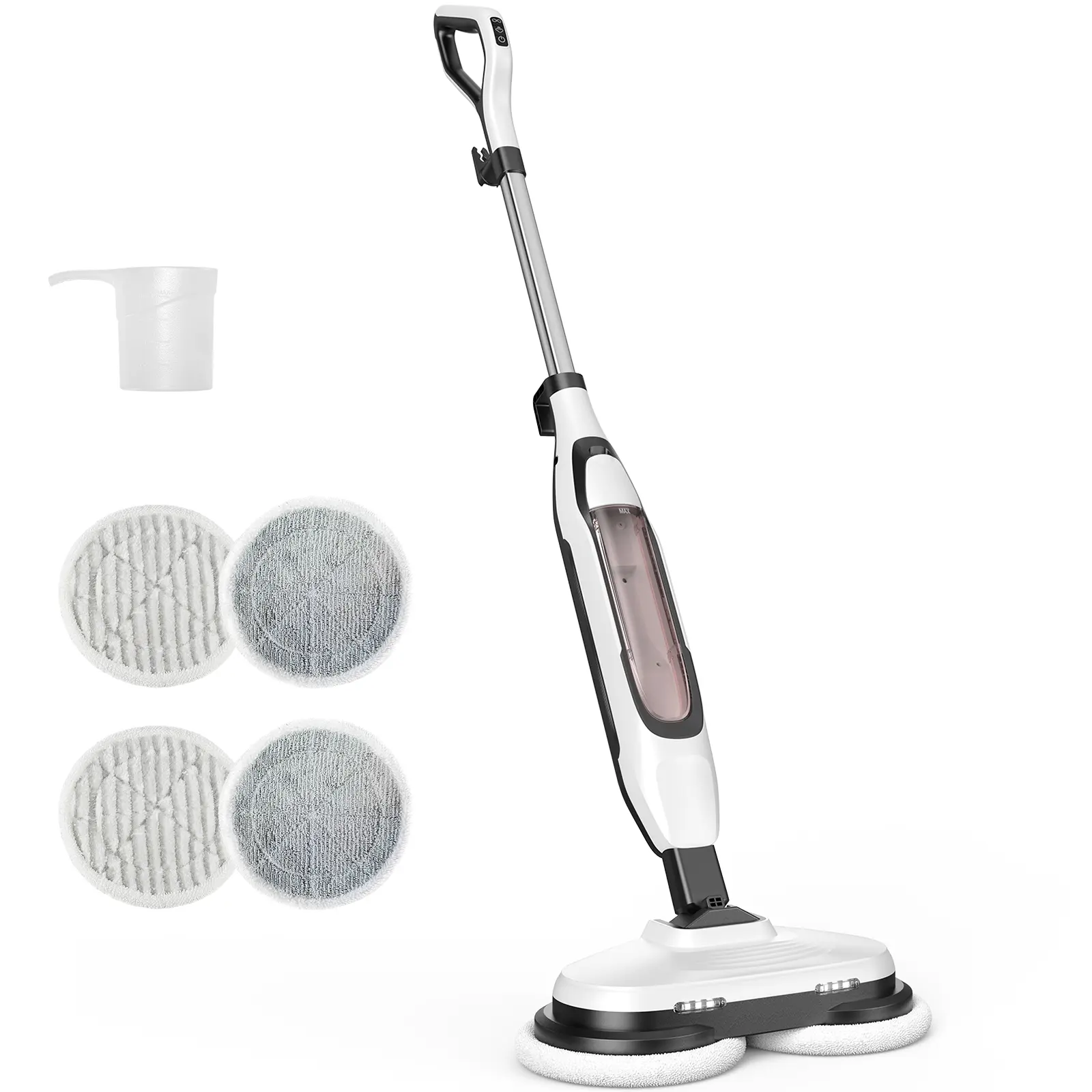 Electric Rotating Steam Mop - Floor Steamer, Power Mop, Portable Steam Cleaner for Hardwood, Tile, Laminate, Vinyl, Dual-Head with 2 Spinning Pads & LED Light