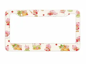 Cute Strawberry Girl License Plate Frame, Kawaii Pink Cartoon Car Tag Holder, Vintage Aesthetic Auto Accessories, Coquette Vehicle Decor Gift, Car Accessories