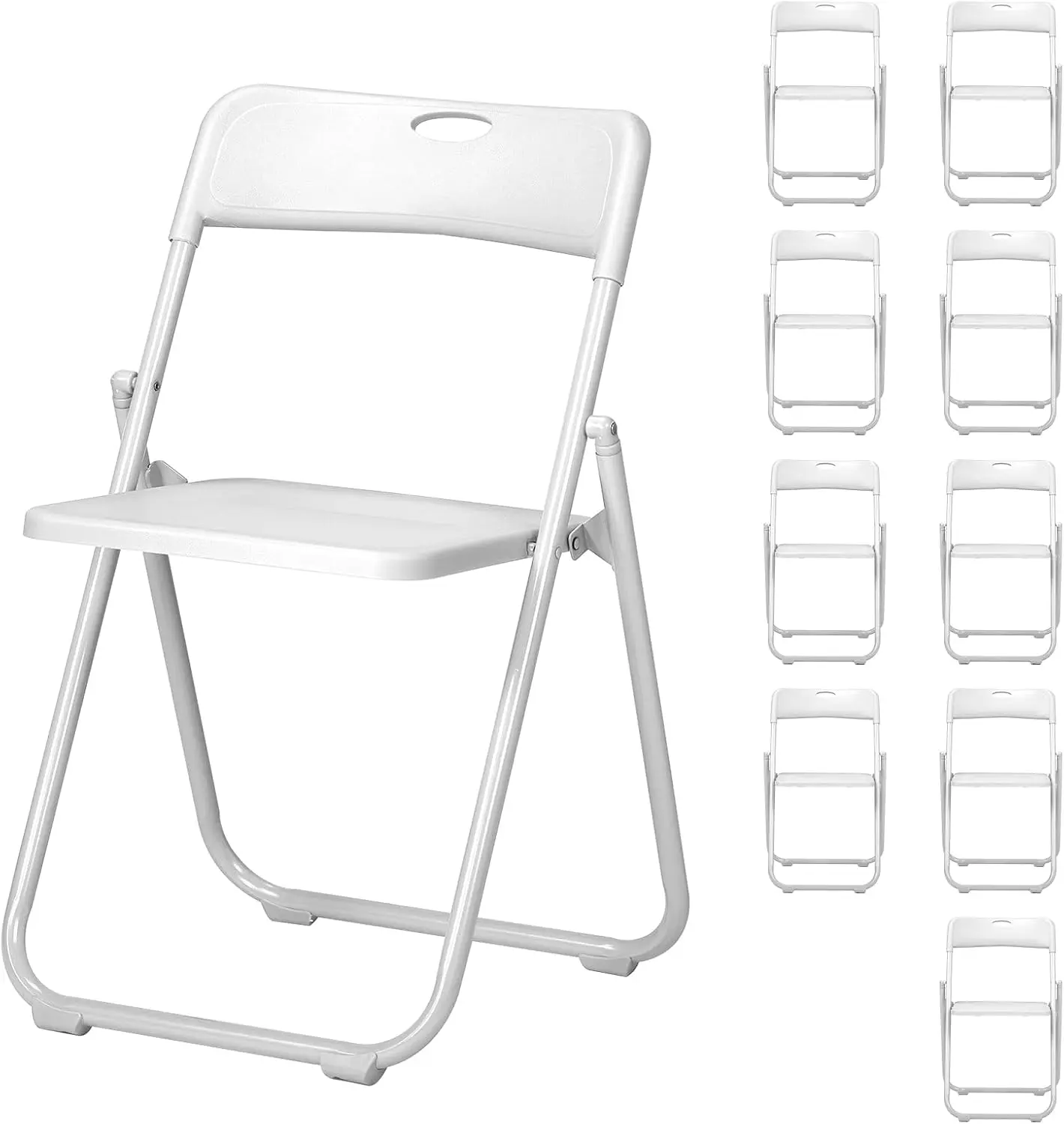 10 Pack Stackable Plastic Folding Chairs,Portable Indoor Outdoor Event Chairs,Commercial Foldable Convention & Exhibition Chair,with Metal Legs,for Home Event Party Picnic School Wedding (White)