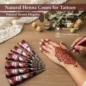 100% Natural Golecha Herbal Henna Cones – Instant No-Mess Temporary Tattoo Kit | Organic Handmade Maroon Mehndi for Bridal & DIY Body Art | Easy Stencil Henna for Women & Girls