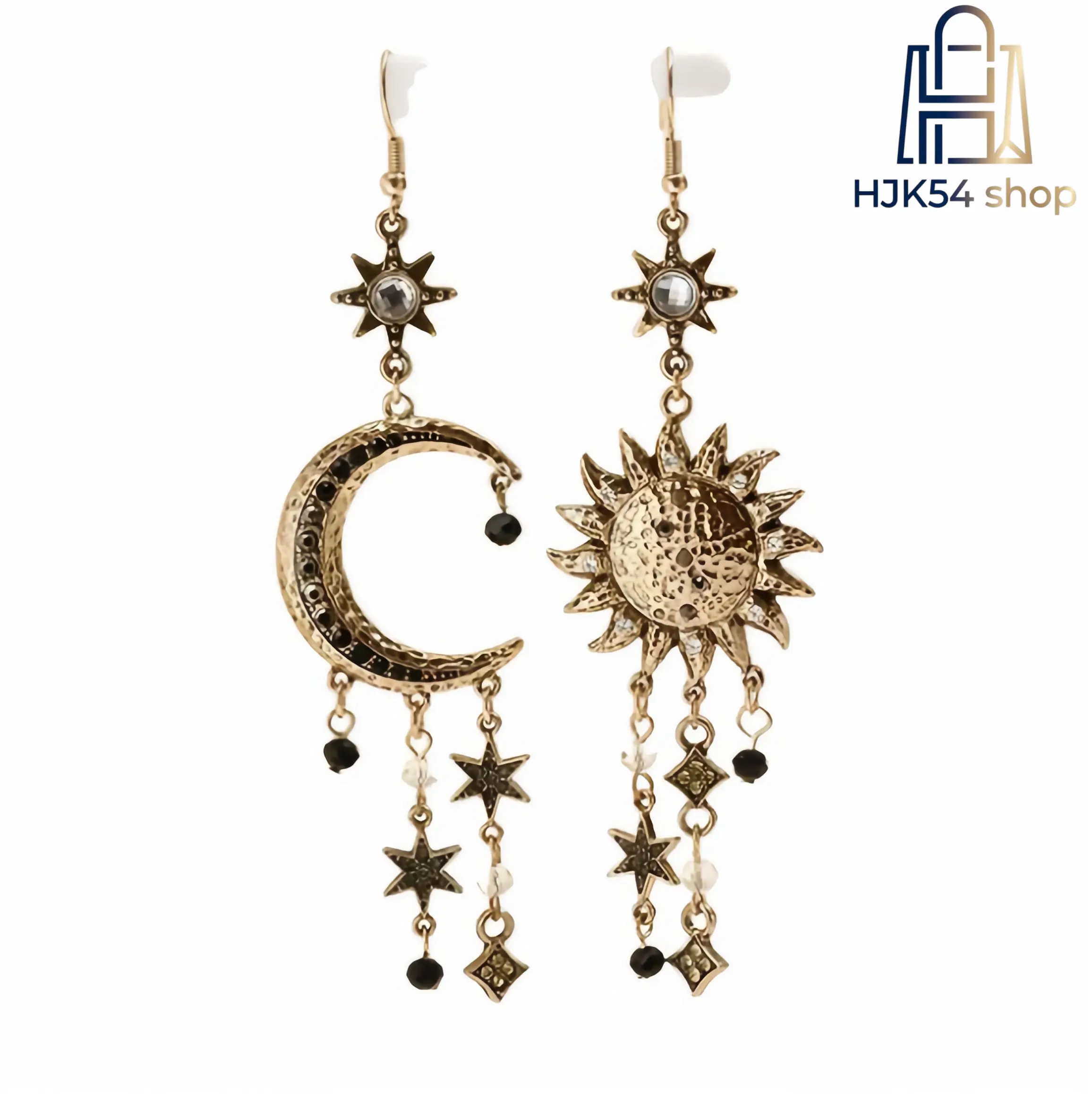 3 Pairs Boho Sun & Moon Crystal Tassel Drop Earrings, Gold/Silver Tone Celestial Star Dangle Earrings, Asymmetric Rhinestone Earrings for Women, Witchy Aesthetic Jewelry for Festivals & Daily Wear
