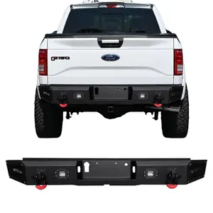 TIOYAR Steel Rear Bumper Black Texture for 2015-2023 Ford F150 (Excluding Raptor and Ecoboost)with LED Lights 2 x D-Rings Off-Road Performance