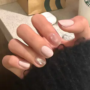 30pcs Short Ballerina Press-On Nails, Light Cat Eye Glossy Design, Reusable with Jelly Glue, Perfect for Daily Use, Parties, Dates, Reusable Fake Nails