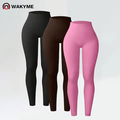 WAKYME Women's High Waist Ribbed Seamless Butt-Lifting Full Length Leggings - Tummy Control Athletic Workout Leggings, Comfy Supportive Bottoms, Comfy Yoga Pants for Activewear Look