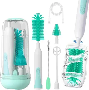 Electric Bottle Cleaning Brush Kit with UV Sanitizer, Rechargeable Multi-Use Cleaner for Baby Bottles, Pacifiers & Accessories, Easy to Clean & Store