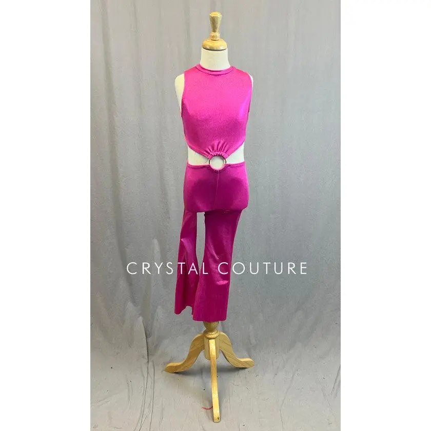 Hot Pink Holographic Wide Leg Jumpsuit