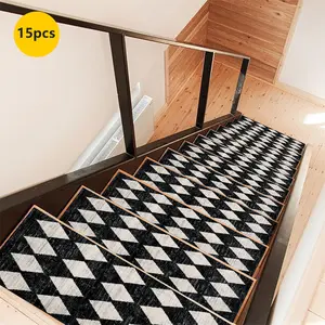 Non-Slip Stair Carpet, Step Protection Carpet, Decorative Bordered Stair Mat, Checkered Area Rug for Home Decoration & Bedroom Accessories - Suitable for Indoor, Outdoor Stairs & Multiple Scenarios
