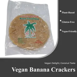 Banana Cracker Banh Chuoi Kho Dried Banana (Coconut Tree) with Flour Vegan Vegetarian 12oz - 340g Vietnamese Snacks and Food
