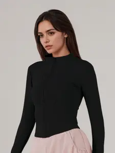 Women's Thumb-Hole Design Zip Up Sports Jacket, Breathable Comfortable Long Sleeve Outerwear for Gym Workout Running, Ladies' Sportswear for All Seasons