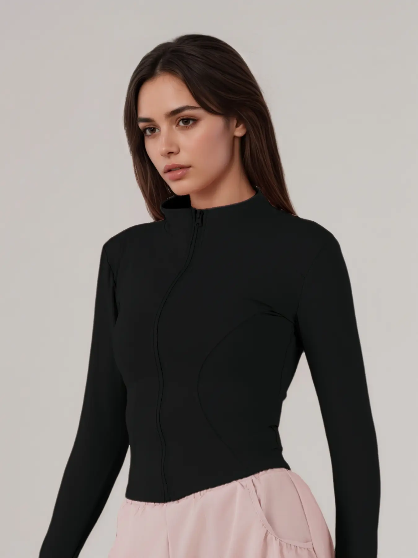 Women's Thumb Hole Design Zip Up Sports Jacket, Sporty Breathable Comfortable Long Sleeve Outerwear for Gym Workout Running, Ladies Sportswear for All