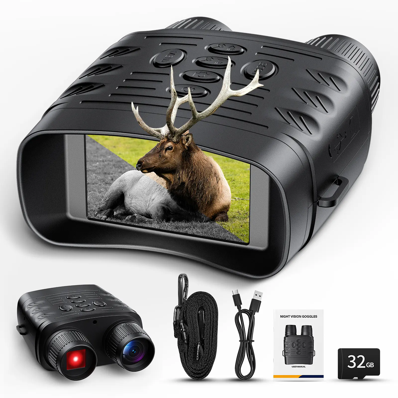 Flycity Night Vision Goggles - 4K Night Vision Binoculars for Adults 3" HD Screen Binoculars can Save Photo and Video with 32GB TF Card, Black, & 5000mAh Battery,