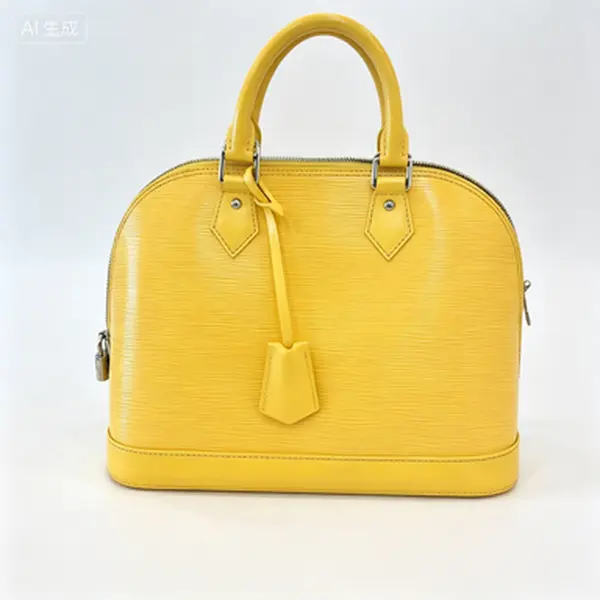 Pre-owned Louis Vuitton bright yellow Epi leather Alma PM dome handbag with silver hardware lock & key, top handle designer purse