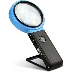 Hands-Free Magnifying Glass with Stand LED Lights Loupe Handheld Illuminated Magnifier for Low Vision Seniors Reading