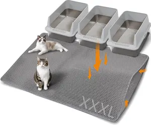 Large Cat Litter Mat for Litter Box, 47"×33" Double Layer Trapping Mat, Non-Slip Water Proof Kitty Litter Pad, Grey