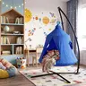 【Black Friday】Arlopu X-Shaped Hanging Tree Tent with Swing Chair, Metal Hanging Hammock with LED Lights, 330 LBS Weight Capacity, Adjustable Solid Stand, Kids Play House,