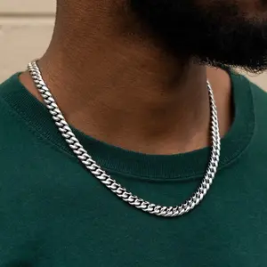 Miami Cuban Link Chain in 18k White Gold Plated- 8mm - Lifetime Guarantee, Perfect Gift