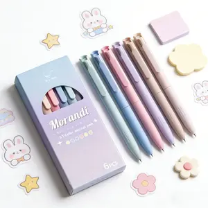 Morandi Neutral Pen Set (6 Pieces), Retractable Soft Ink, Smooth Writing Pens, Fine Tip 0.5mm, Quick Dry Multicolor, Ideal for Diary, Drawing, Office Writing