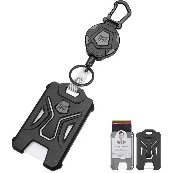 Retractable Badge Holder,Heavy Duty Carabiner Clip Keychain Badge Reel,Tactical ID Card Key Holder with 31.5" Retractable, Black