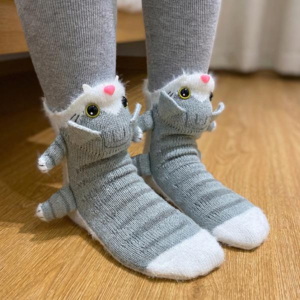 BOFFWAM Animal Knit Socks, Cute Plush Fuzzy Socks for Women Men, Novelty Animal Paw Socks, Soft Warm Cozy Slipper Socks, Cute Cartoon Socks, Funny Socks Gift for Teens Adults, Home Lounge Sleeping Socks, Kawaii Animal Socks