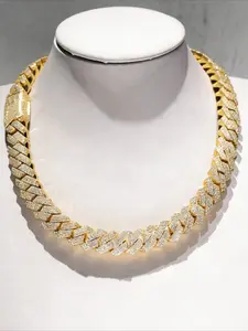 20mm Luxury Gold Plated Cuban Chain Necklace, Full diamond Stone, Men's Jewelry, Custom Multi-Size, Easter Thanksgiving Gift