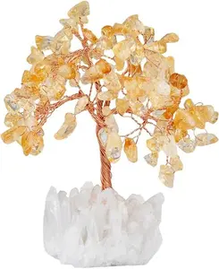 Citrine Crystal Tree, Quartz Cluster Rock Crystal Base Bonsai Money Tree for Wealth and Luck