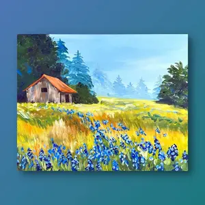Painting to Gogh Wildflower Meadow Paint Kit for Adults — Studio Kit with Easel, Acrylic Paints, 5 Brushes & Video Tutorial — Paint and Sip at Home — 16x20 Canvas — Beginner-Friendly Mountain Landscape Wall Art