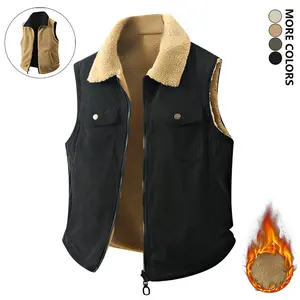 Autumn and Winter Warm Casual Vest for Men Polyester Fiber Fleece Lined Underwear Warm Casual Jacket Double Sided Wear Design Trendy Versatile Can Be Worn Outside or Inside Retro Fashion Sleeveless Waistcoat