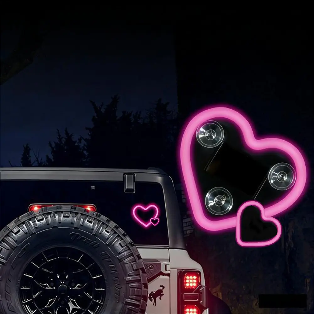 Car LED Ambient Light, Solar-Powered Heart-Shaped LED Neon Light for Night Driving, IP65 Waterproof, 5 Modes, Romantic Gift for Christmas, Valentine's Day, Anniversary, Date Night