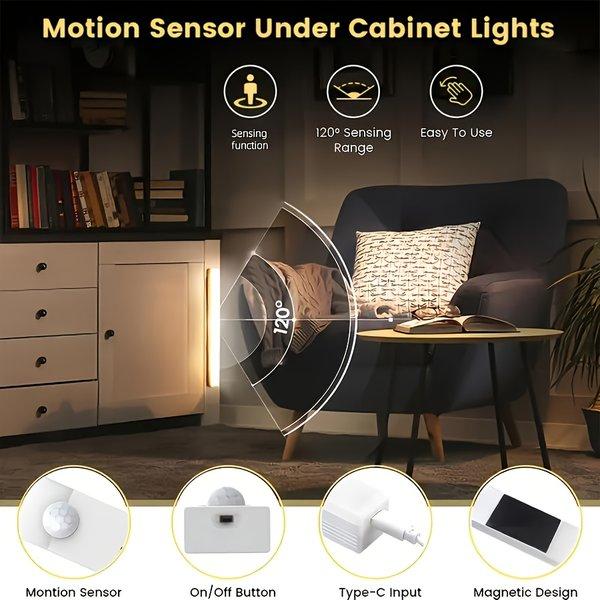 LED Motion Sensor Cabinet Lights USB Rechargeable Dimmable 3 Modes Wireless Night Light for Bedroom Stair Kitchen Office Bedside Cabinet Lighting